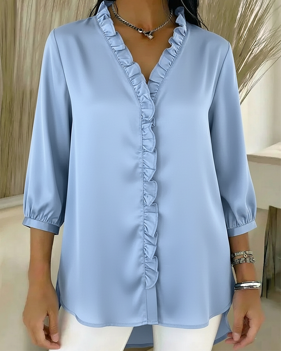 V-Neck Fashion Design Ruffle Blouse