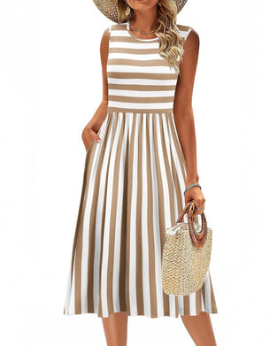 Striped Sleeveless Full Skirt Dress