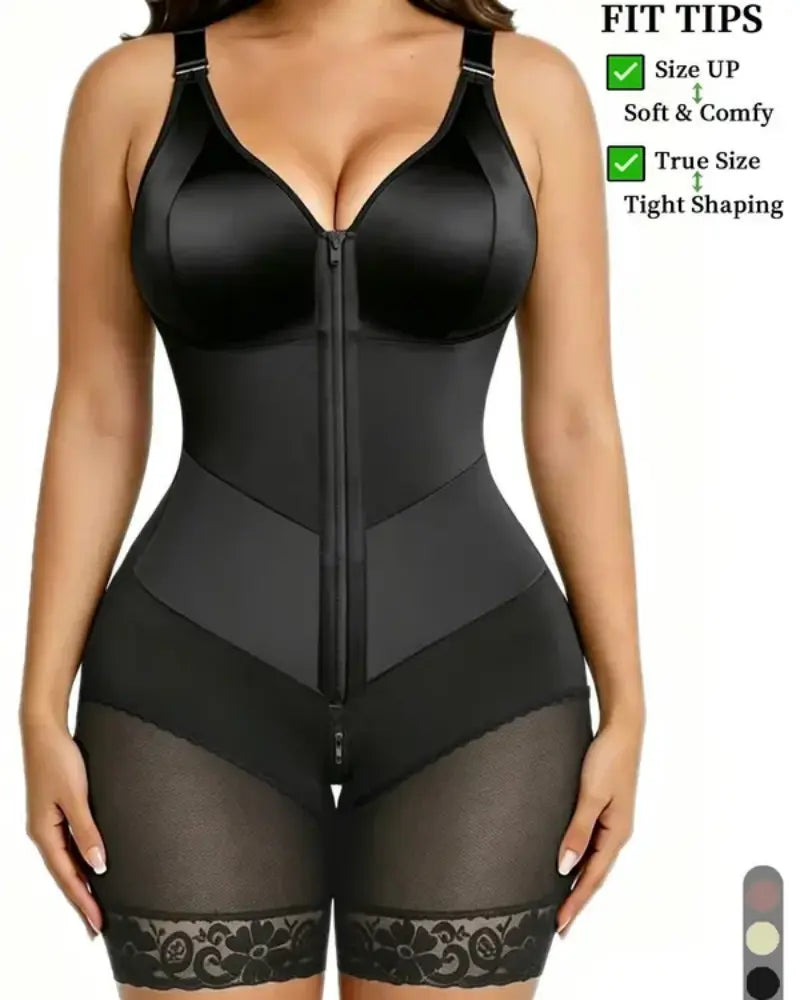 Women's Zip-Up Lace Tummy Control Shapewear Bodysuit
