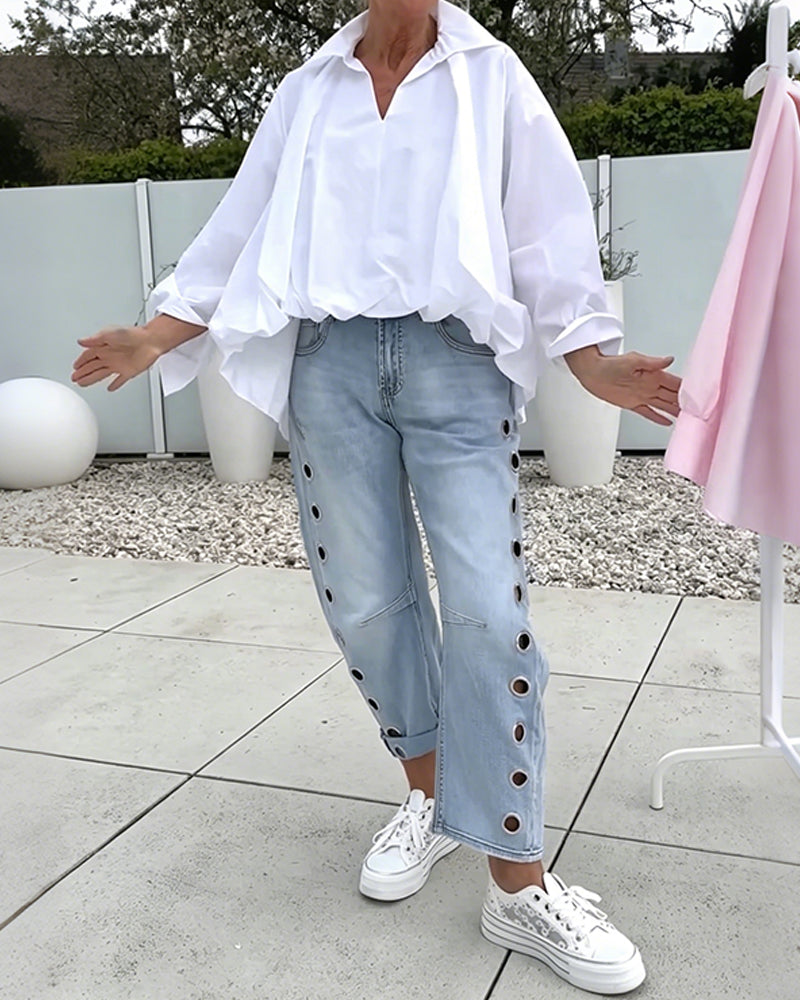 Oversized V-Neck Drop Shoulder Blouse