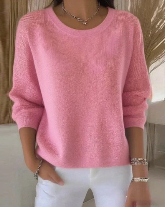 Solid Round Neck Drop Shoulder Jumper