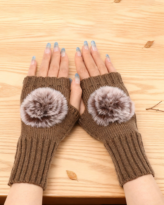 Warm Half-Fingerless Knitted Ball Gloves