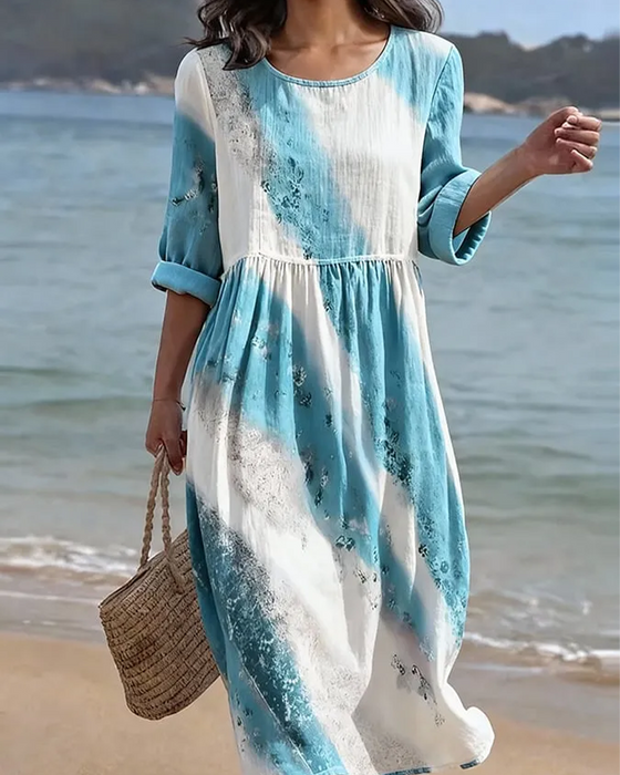 Crew Neck Color-Block Stripe Dress
