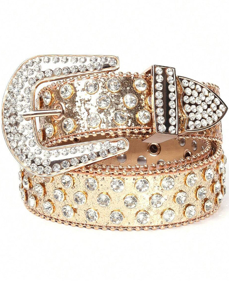JASGOOD Women Men Rhinestones Belt,Bling Western Cowgirl Cowboy Studded Leather Belt Diamond Waist Belt for Jeans Pants