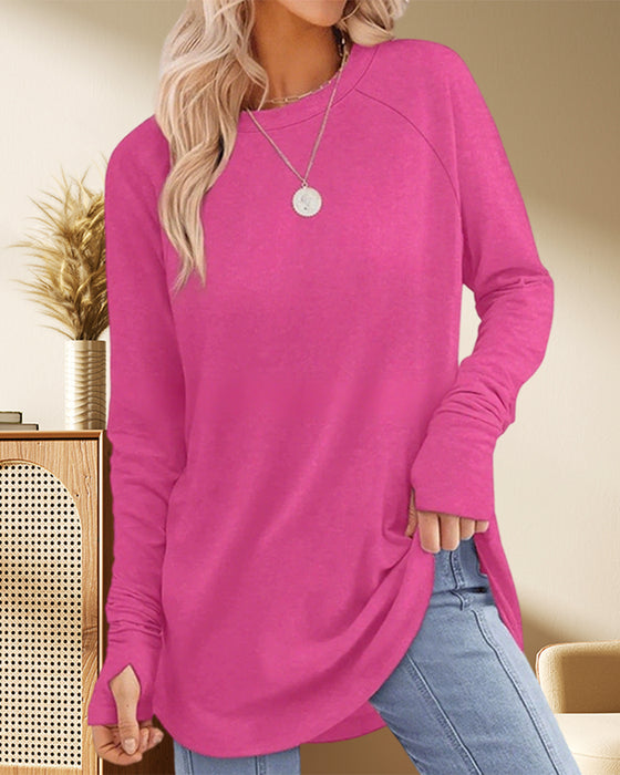 Crew Neck Raglan Colorblock Long Sleeve Top