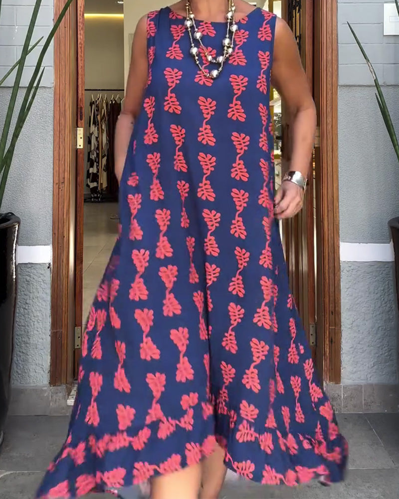 Printed Sleeveless Irregular Dress