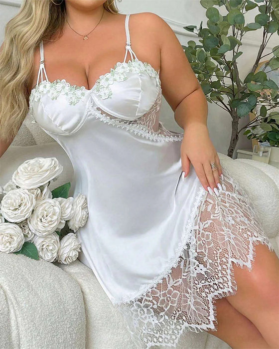 Lace-Trimmed Satin Nightgown