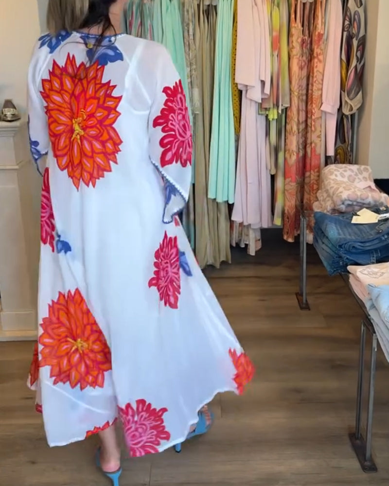 Colorful Large Floral Loose Long Dress
