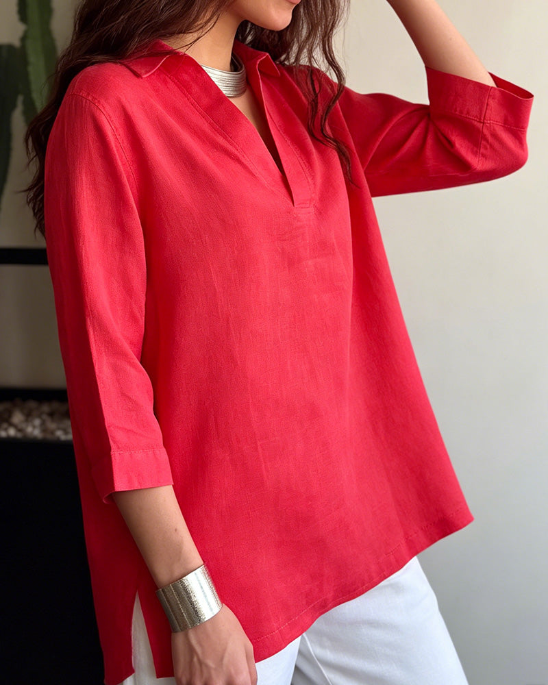 Casual V-Neck Solid Color Blouse