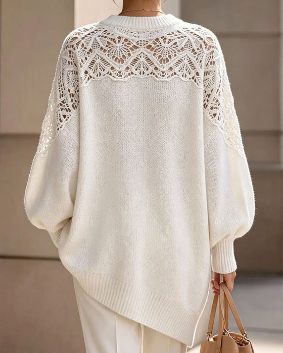 Hollow Out Puff Sleeve Long Pullover