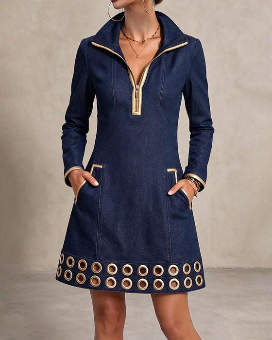 Zipper Pocket Casual Dress