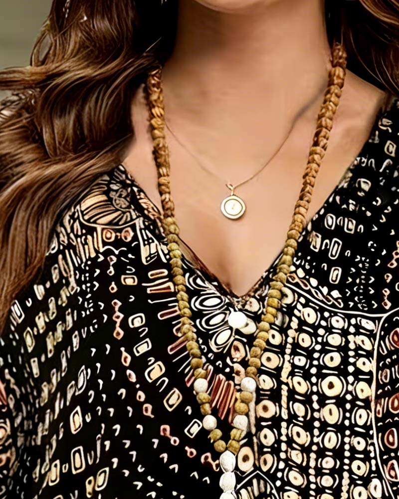 V-Neck Printed Batwing Blouse