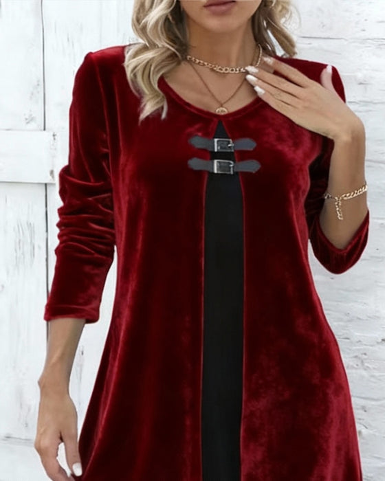 Faux Two-Piece Velvet Dress