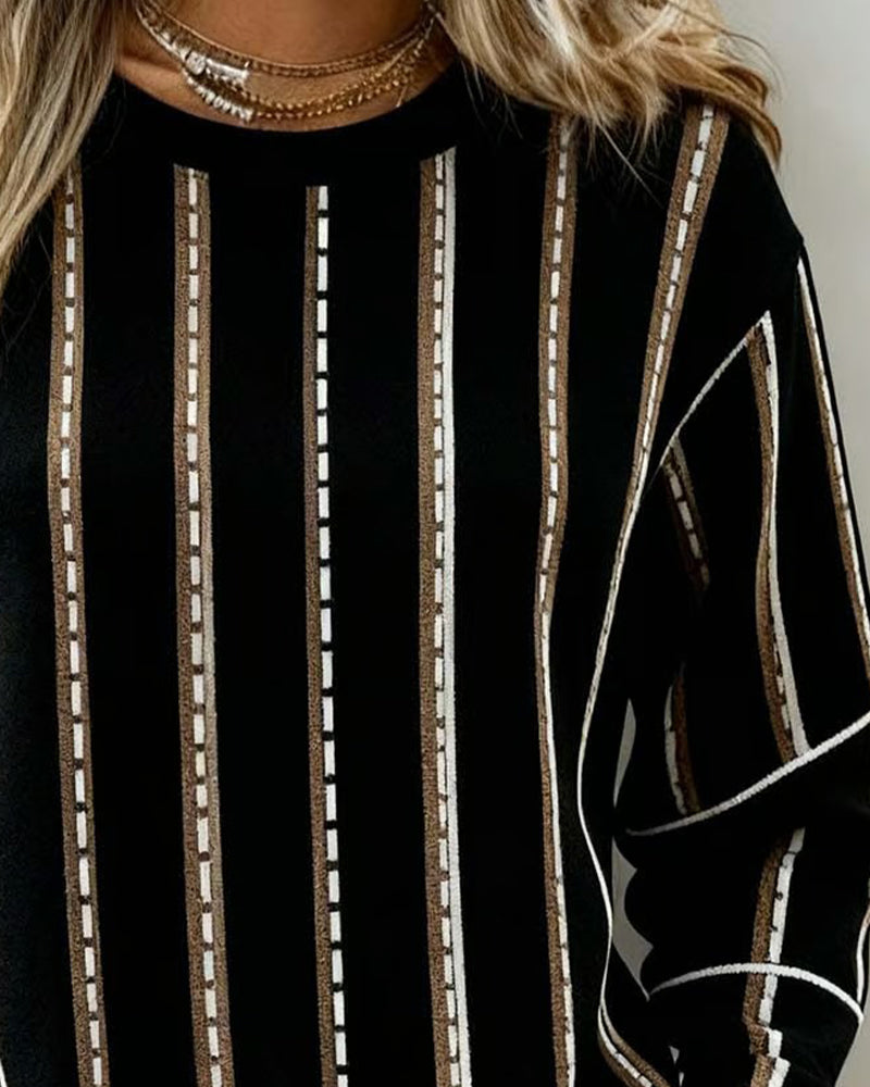 Vertical Striped Crew Neck Sweatshirt