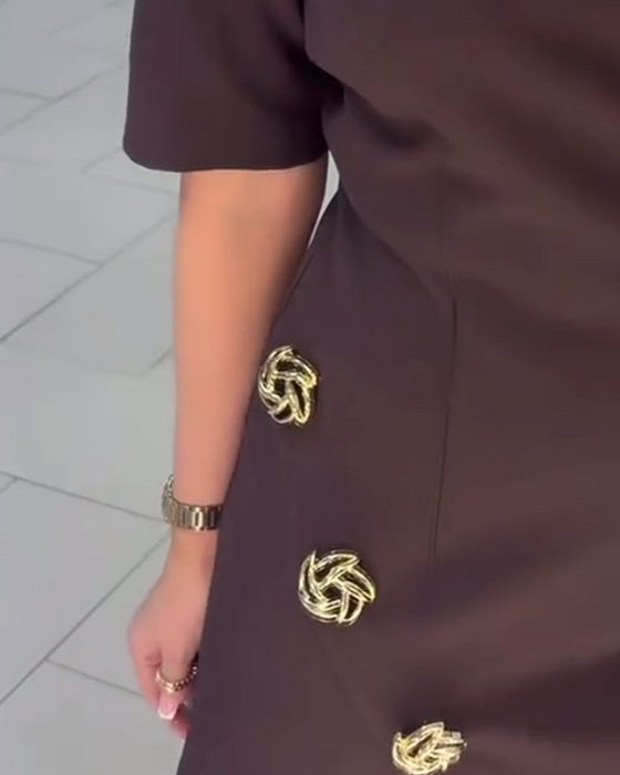 3d Floral Solid Color Straight Dress