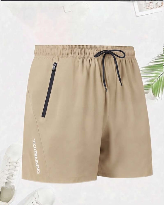 Drawstring Zipper Elastic Waist Shorts