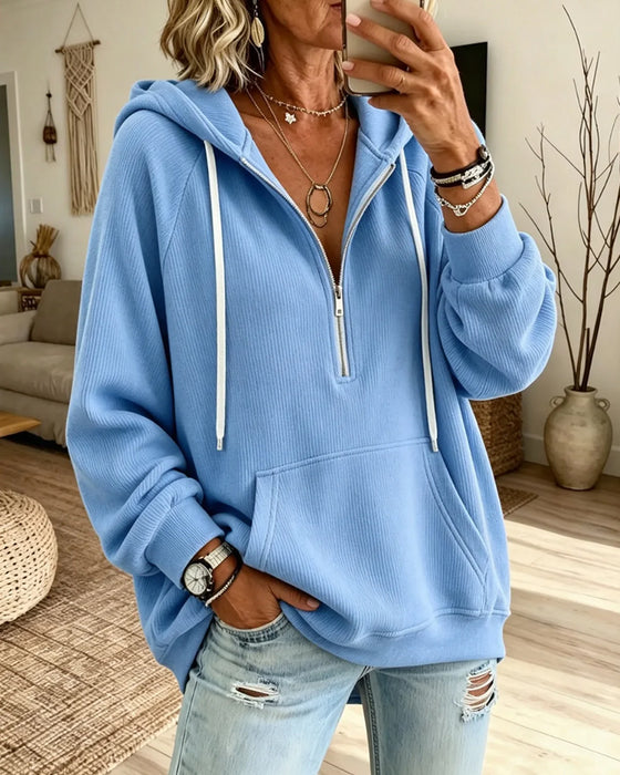 Half Zip Long Sleeve Pocket Hoodie