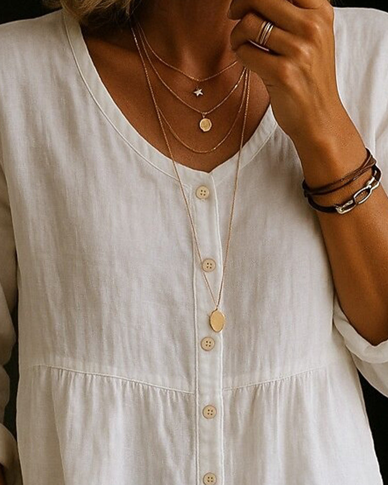 V-Neck Button-Detail Shirt