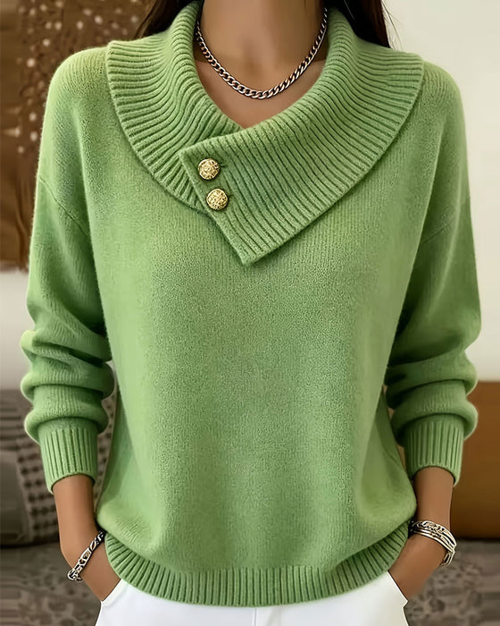 Diagonal Lapel Button Solid Pullover