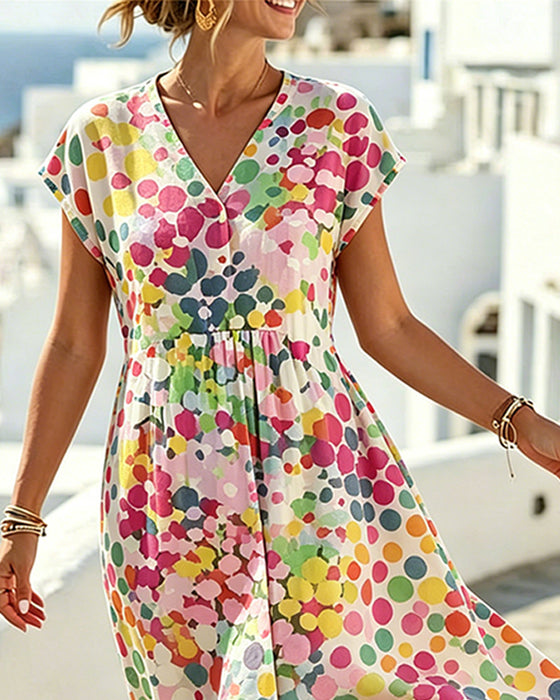 Polka Dot V-Neck Waist Dress