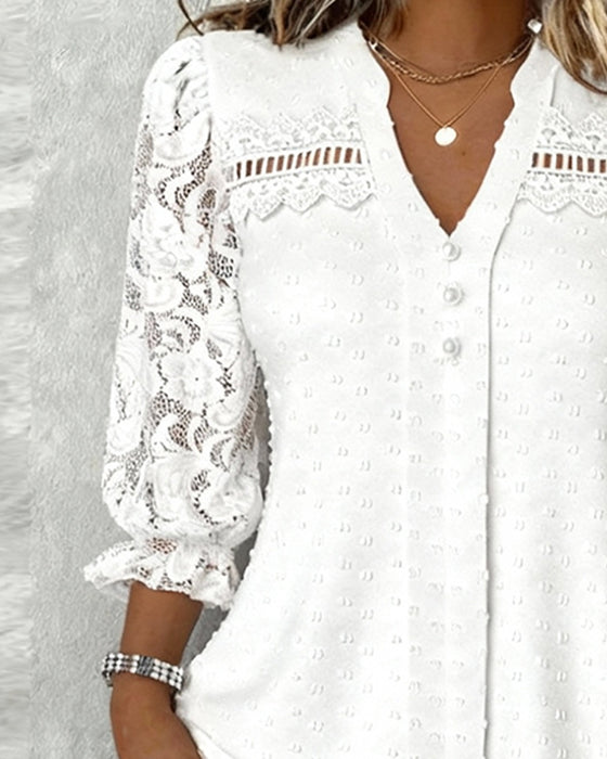 Lace V-Neck Fashion Blouse