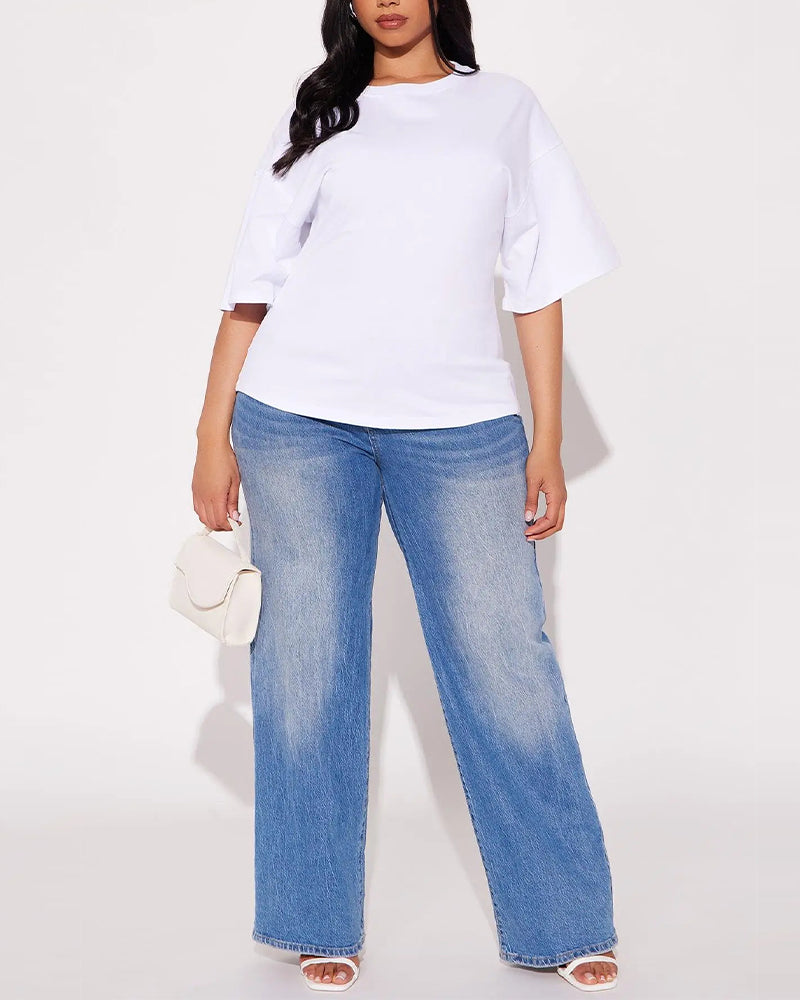 Loose Drop Shoulder Back Zip T-Shirts