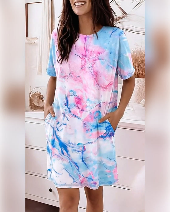 Tie-Dye Fluid Print Loose Dresses