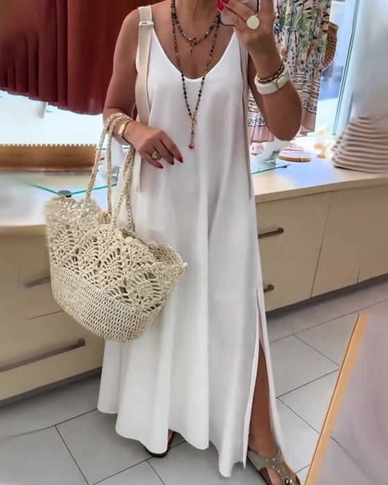 Adjustable Strappy V-Neck Long Dress