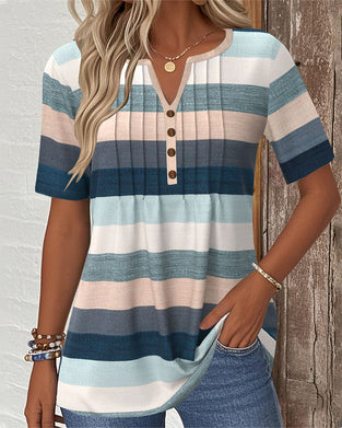 Striped Contrast Button Casual Blouse