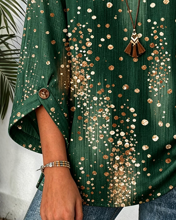 Crew Neck Polka Dot Blouse