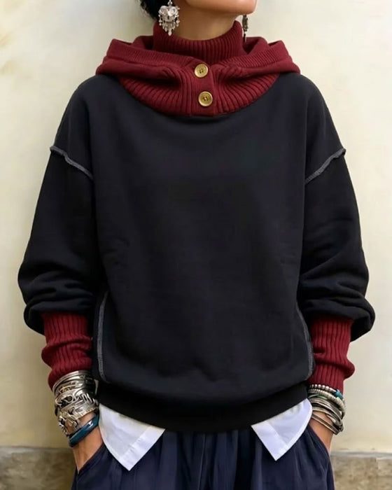 Color Block High Neck Hoodie