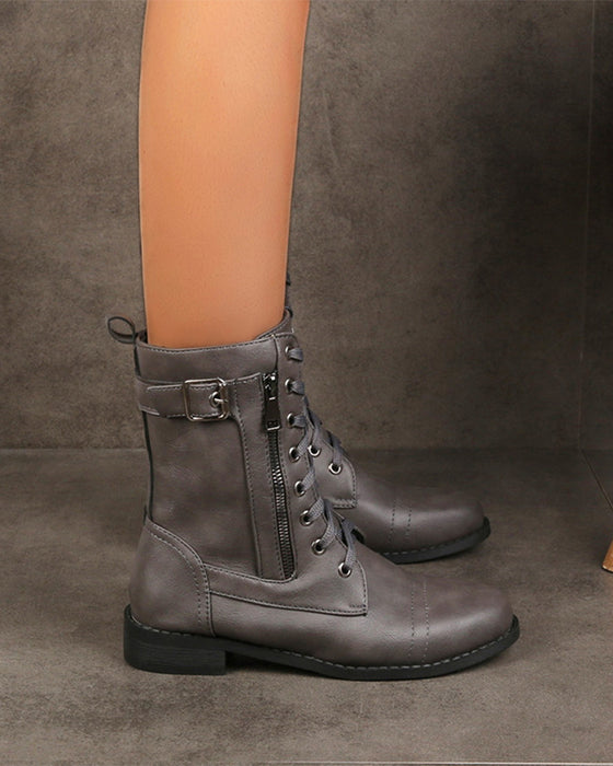 Women's Round Toe Side Zipper Leather Orthopedic Boots