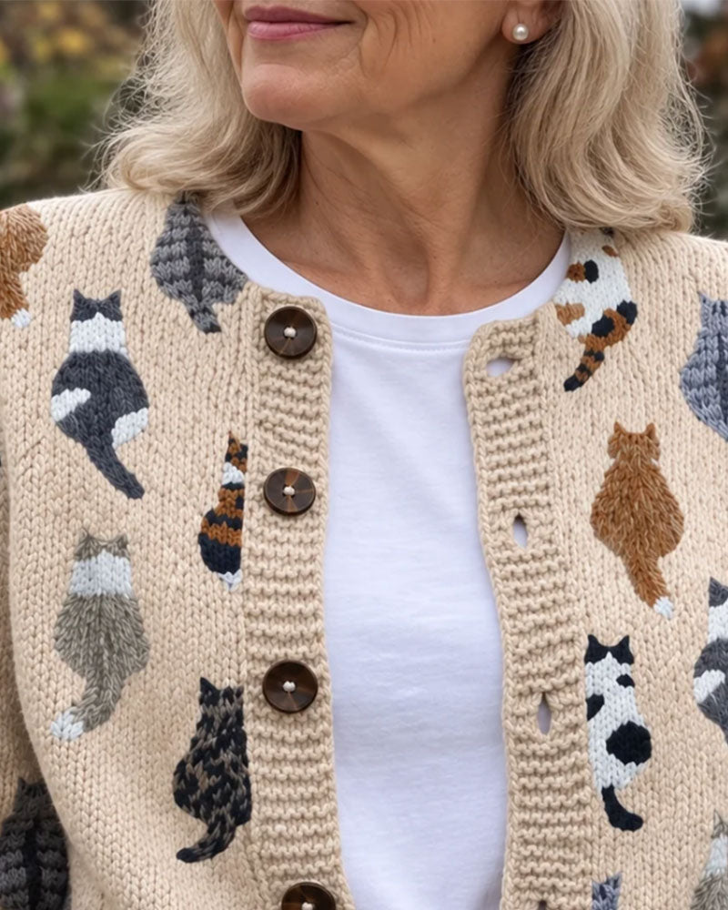 Cat Back Print Knit Cardigan