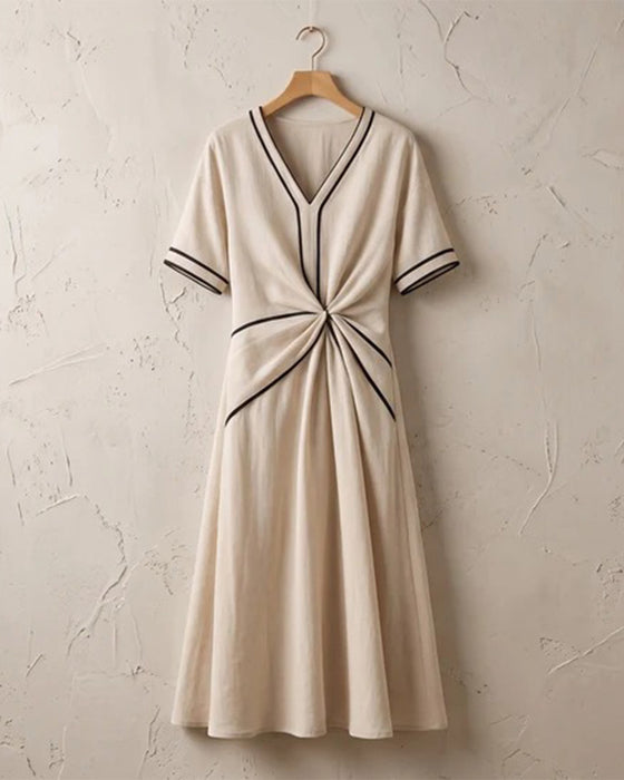 V-Neck Twist Line Full Skirt Dress