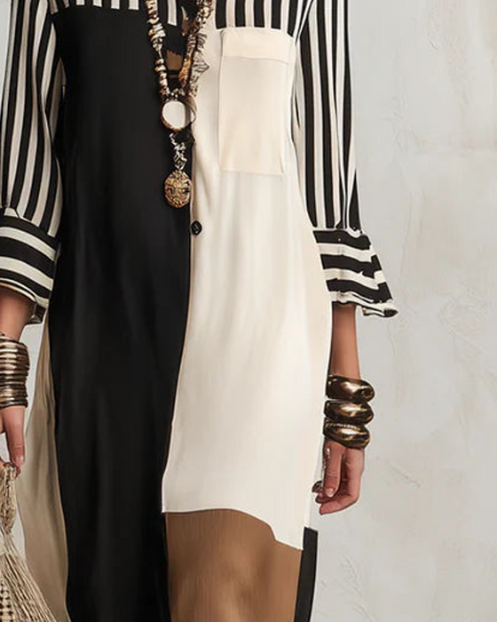 Color Block Striped Contrasting Shirt Dress