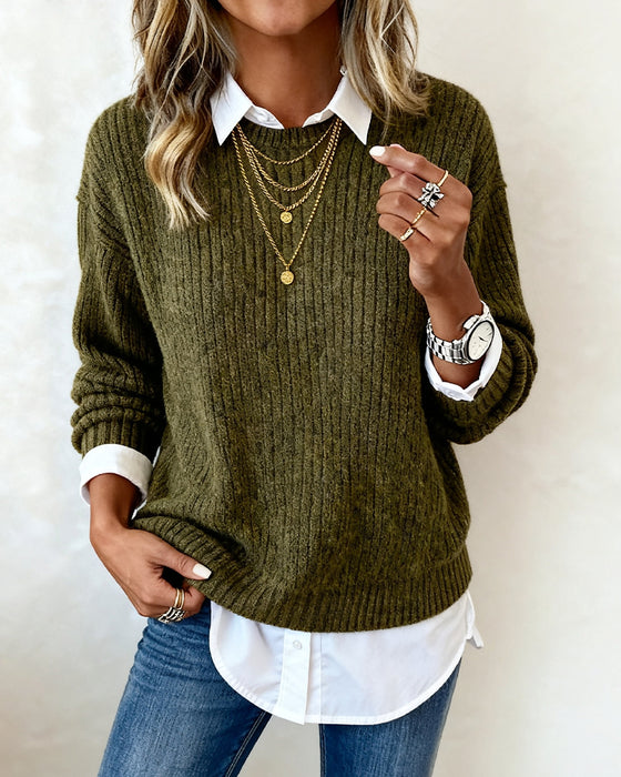 Shirt Collar Patchwork Jumper