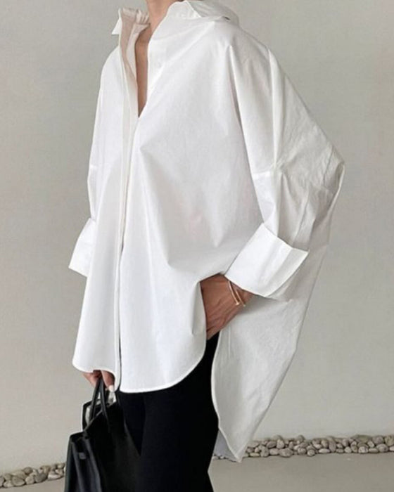 Drop-Shoulder Loose Long-Sleeve Blouse