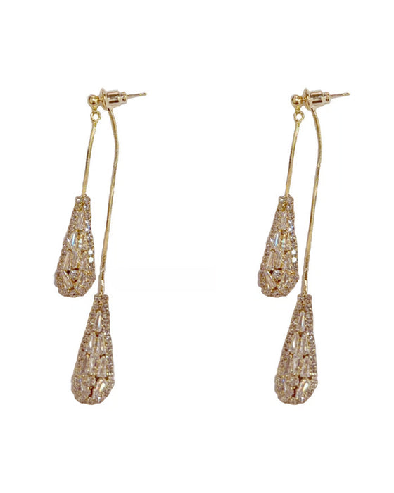 Elegant Zircon-Decorated Two-Way Teardrop Tassel Earrings for Women