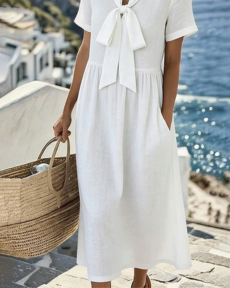 Elegant Short-Sleeved A-Line Dress