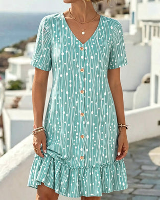 V-Neck Line Crewneck Dress