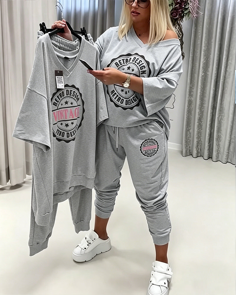 V-Neck Sporty Relaxed Two-Piece Set