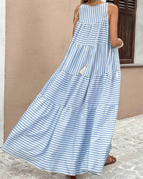 Striped Halter Tiered Dress
