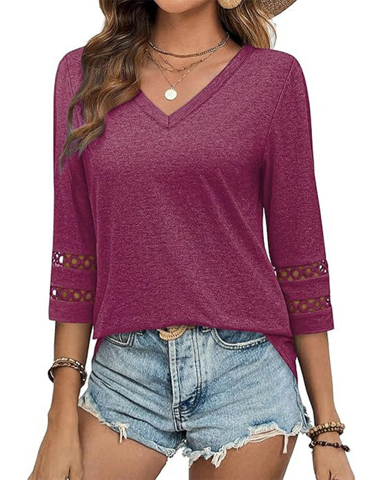 V-Neck Hollow-Out Collar T-Shirt