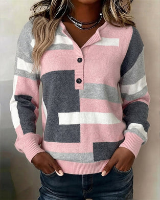 Checkered Button-Front Long-Sleeve Jumper