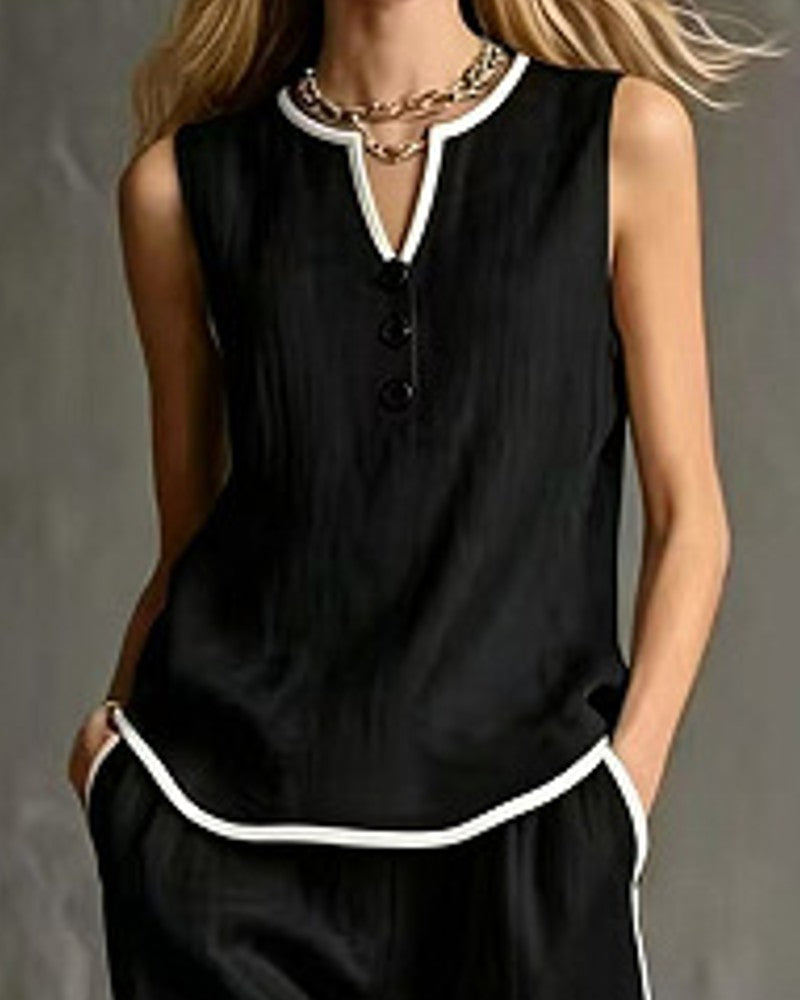 Sleeveless Black Trim Color Block Set