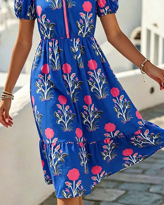 V-Neck Puff Sleeve Dress