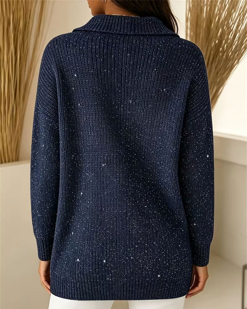Lapel Long Sleeve Lazy Pullover