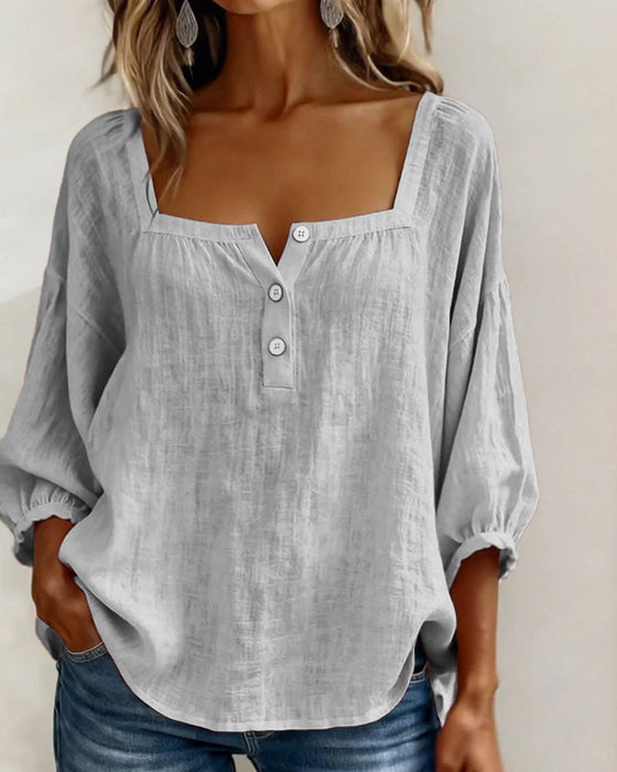 Simple Square Neck Long Sleeve Blouse