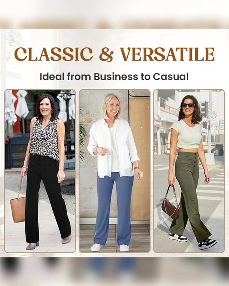 High-Waisted Button-Down Wide-Leg Pants