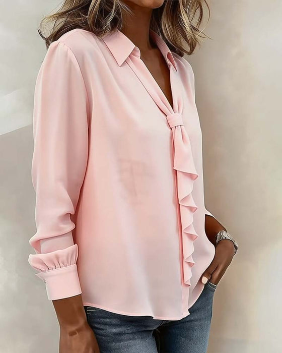 Ruffle Tie Long Sleeve Blouse